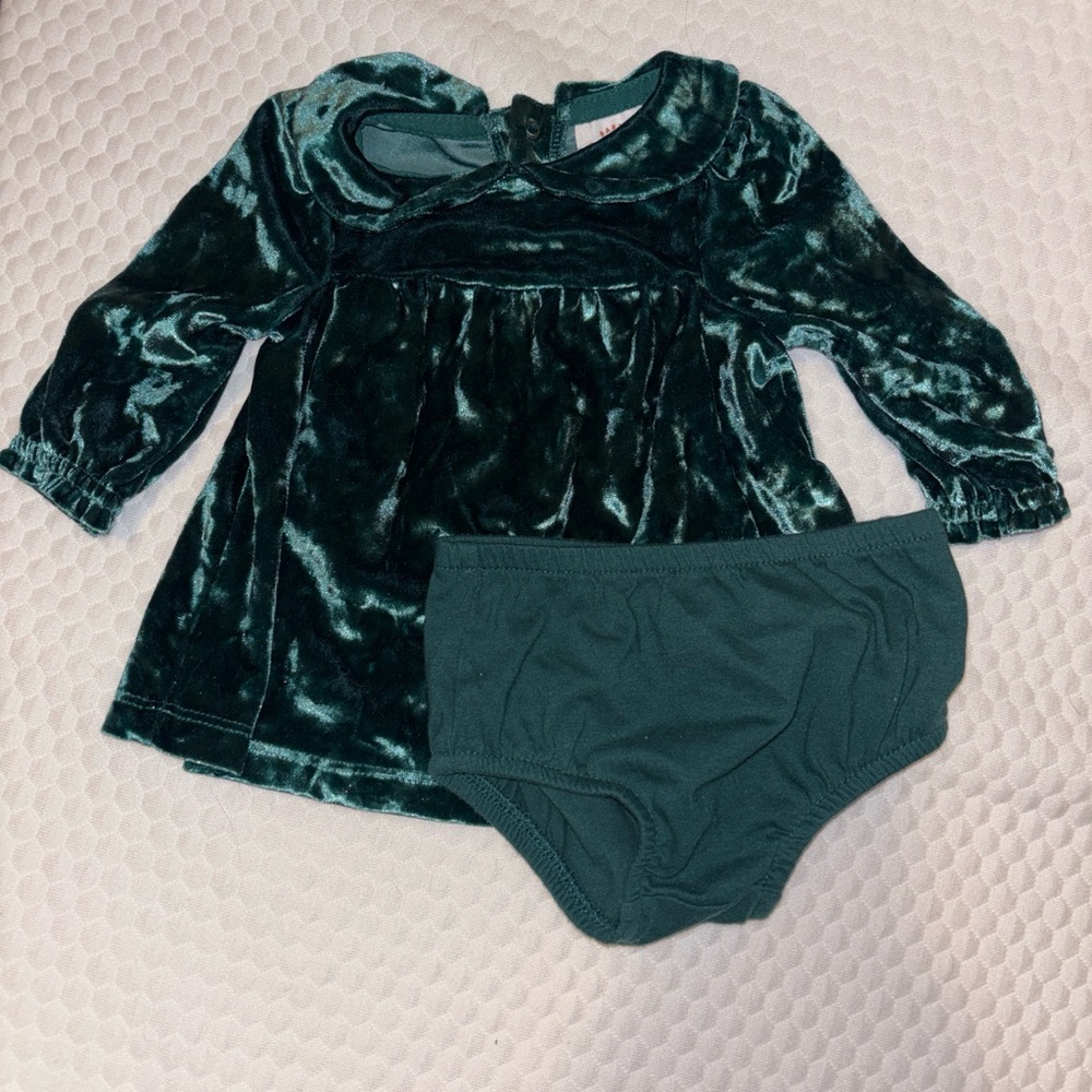 Cat & Jack Teal Velvet Baby Dress and Bloomer Set